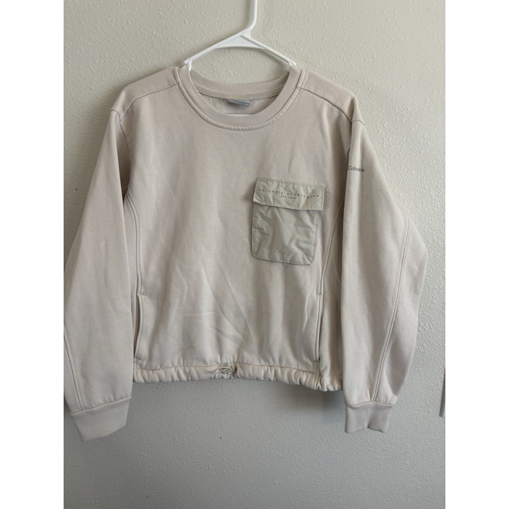 Columbia Women's M Cream Crewneck Sweatshirt Pocket Drawcord